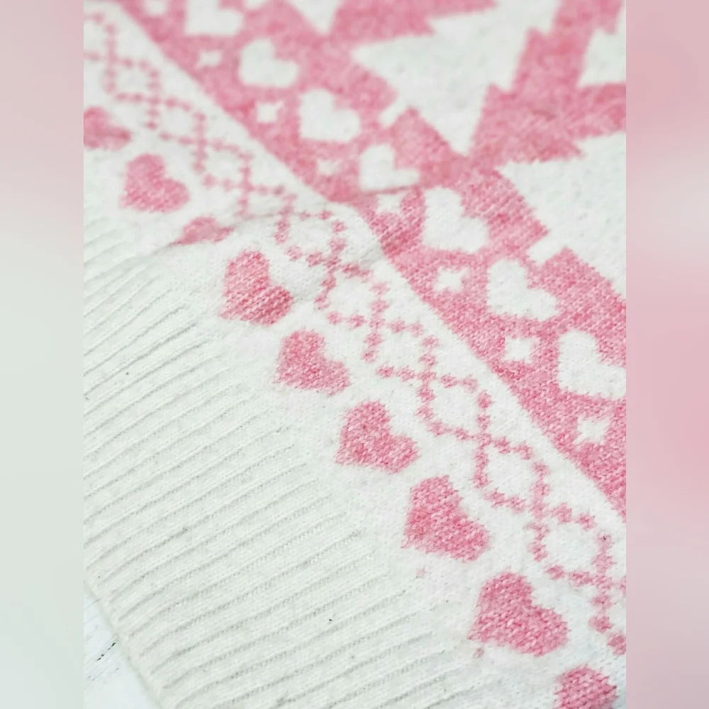 Jessica Simpson Winter Fuzzy Pink Christmas Tree Heart Cropped Half Zip Sweater - Picture 10 of 11